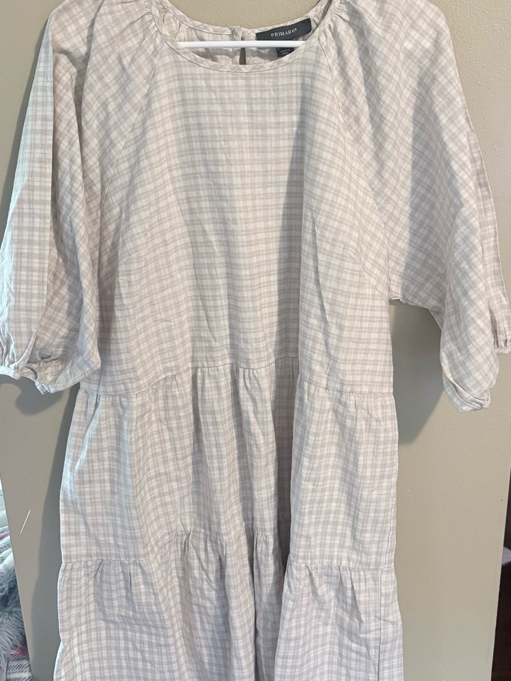 Primark Light Pink and Cream Checked Midi Dress